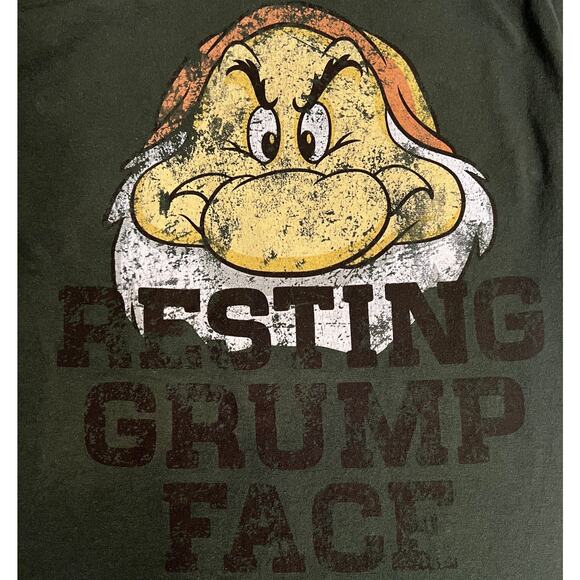 Disney Grumpy Resting Grump Face Unisex T-Shirt Distressed Look, Dark Green - Picture 3 of 8